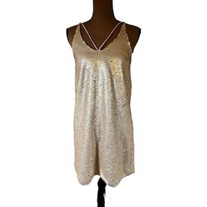 INA Cream Metallic Sequined Mini Dress S